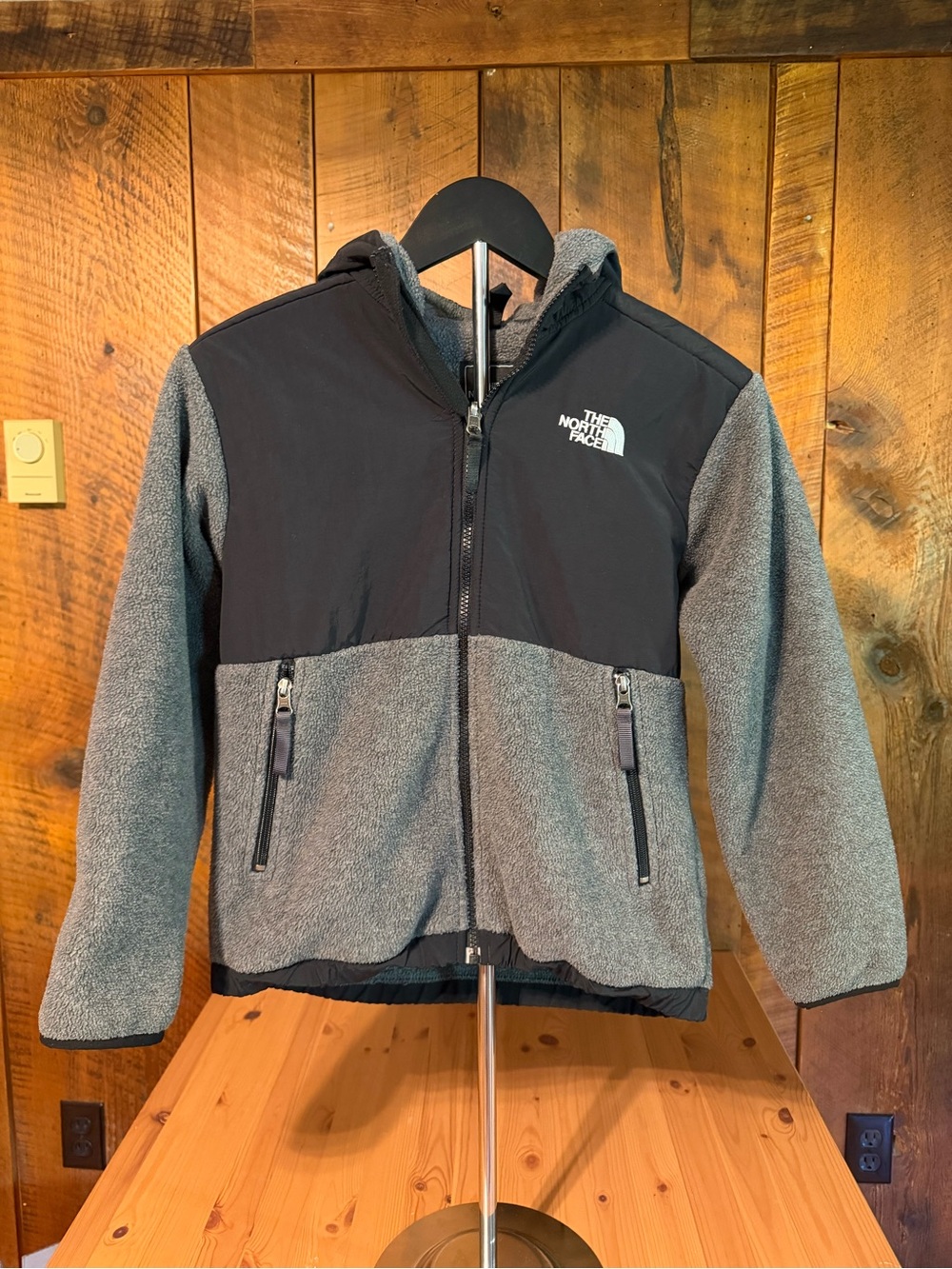 The North Face Kids Gray and Black Puffer-Style Fleece Jacket with Hood